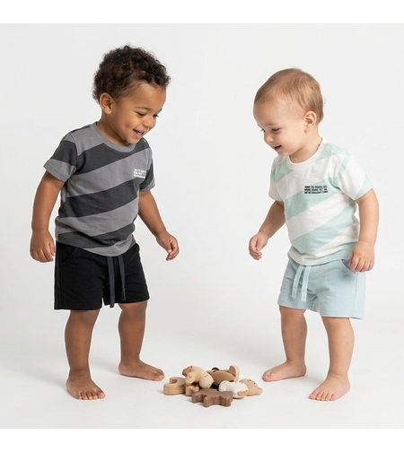 חליפה קיץ מדוגמת 12-24M תינוקות בנים (תכלת/אפור)