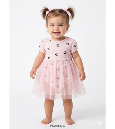 שמלה בגד גוף שילוב טול DELTA קיץ 3-24M תינוקות בנות מיני מאוס ורוד