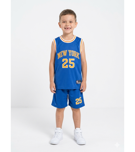חליפה כדורסל מדוגמת 4-14 בנים (כחול)
