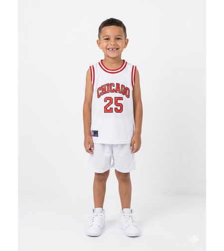 חליפה כדורסל מדוגמת 4-14 בנים (לבן)