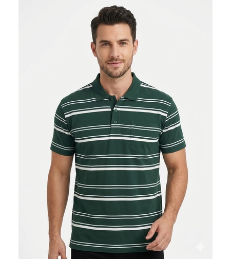 חולצה פולו פסים גבר M-3XL (ירוק)