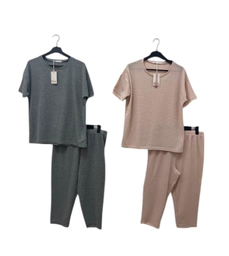 פיג'מה PINK מכנס 7/8 בד וופל S-XL נשים (אפור/ורוד)