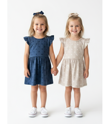 שמלה קיץ מדוגמת 2-10 בנות (ורוד/אופוויט/ורוד בהיר/כחול)