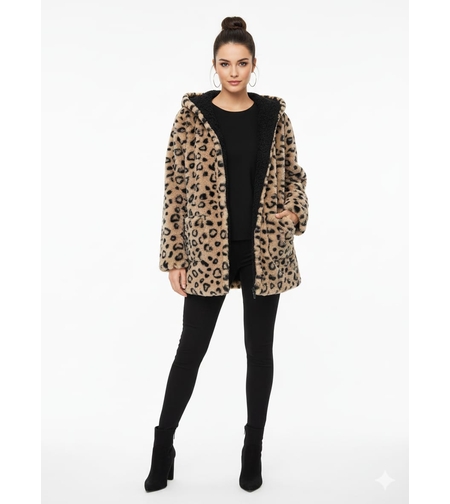 ג'קט קפוצ'ון פרווה מדוגם ONE SIZE נשים (אופוויט)