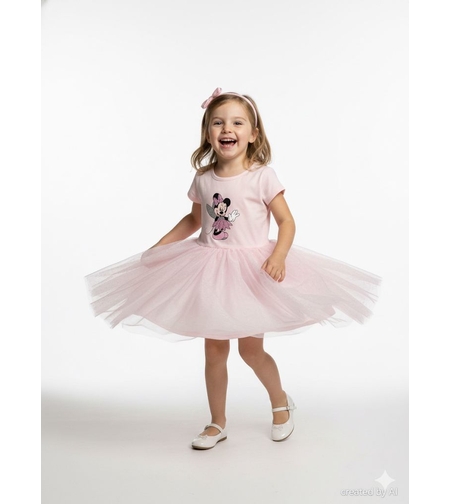 שמלה שילוב טול DELTA קיץ 2-8 בנות מיני מאוס ורוד