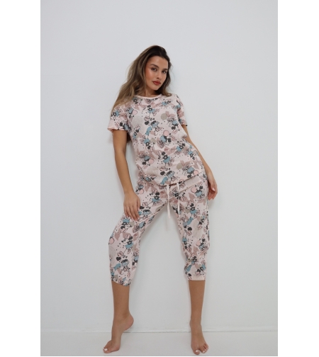 פיג'מה מכנס 7/8 DELTA נשים (S-XL) מיני מאוס ורוד