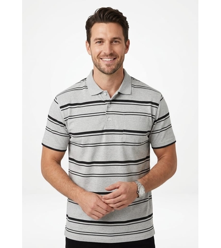 חולצה פולו פסים גבר M-3XL (אפור)