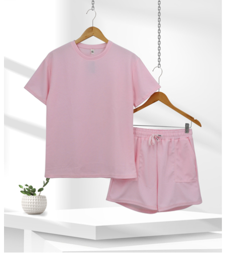 חליפה בד וופל חלקה S-XXL נשים (ורוד)