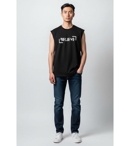 חולצה ללא שרוול 100% כותנה M-XXL גבר (שחור)