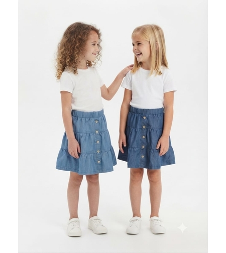 חצאית בד דמוי ג'ינס 2-8 בנות (כחול/תכלת)