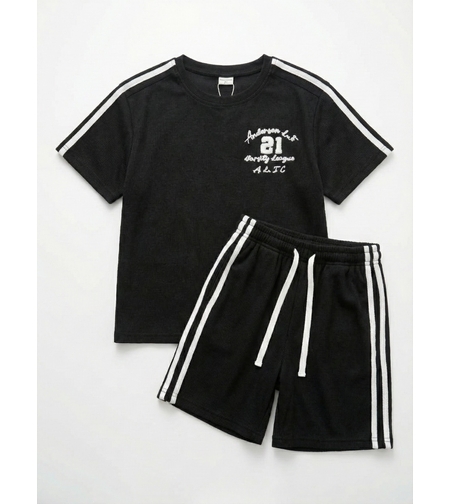 חליפה קיץ מדוגמת בד ריב 12-18 בנים (ירוק/אופוויט/שחור)