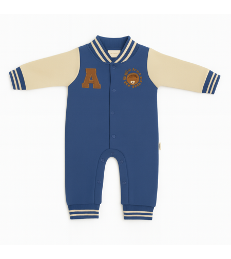 סט 2 חלקים אוברול וגרביים 0-9M תינוקות בנים כחול)