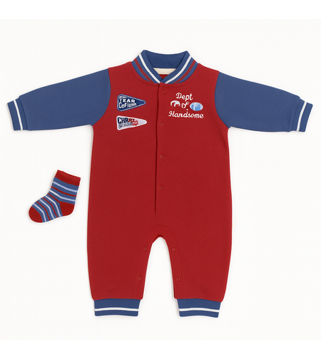 סט 2 חלקים אוברול וגרביים 0-9M תינוקות בנים (אדום)