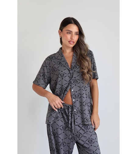 פיג'מה מעבר מכופתרת שרוול קצר DELTA נשים S-XL מיני מאוס אפור