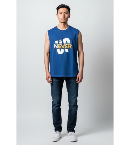 חולצה ללא שרוול 100% כותנה M-XXL גבר (כחול)