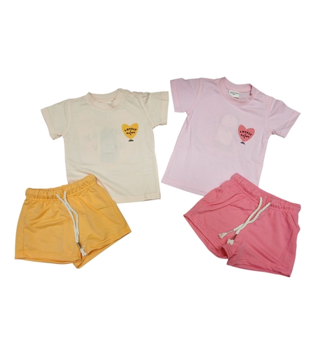 חליפה קיץ מדוגמת 12-24M תינוקות בנות (כתום/ורוד)