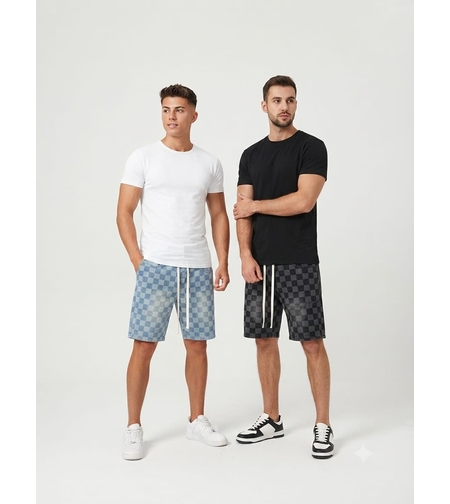 ג'ינס מדוגם S-XXL גבר (שחור/כחול) משבצות