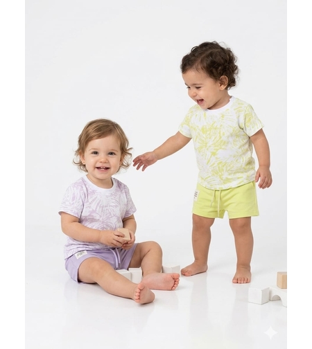 חליפה קיץ מדוגמת 12-24M תינוקות בנות (ירוק/סגול)
