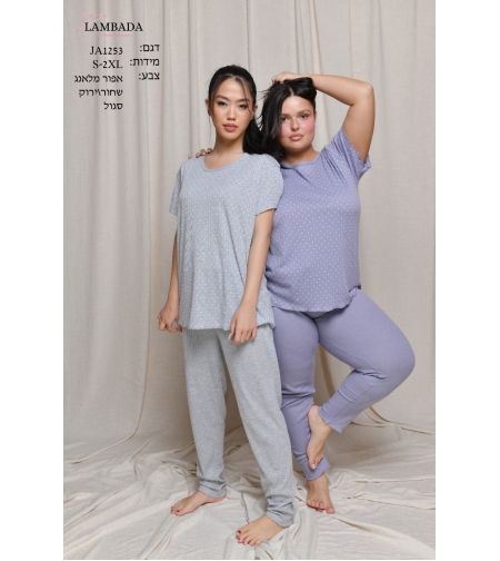 פיג'מה LAMBADA ג'קארד מדוגמת S-XL נשים (שחור/סגול/אפור/ירוק)