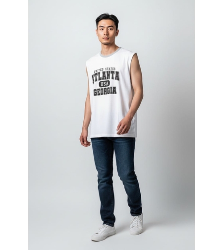 חולצה ללא שרוול 100% כותנה M-XXL גבר (לבן)