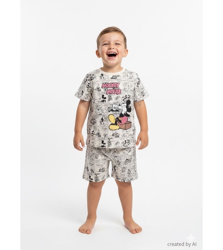 פיג'מה DELTA קיץ 2-10 בנים מיקי מאוס שמנת