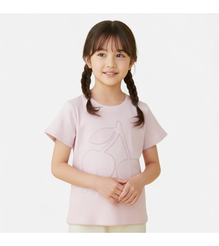 חולצה קיץ בד ריב מדוגמת 2-14 בנות (ורוד/צהוב)