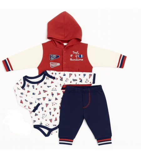 סט חליפה 3 חלקים 0-24M תינוקות בנים (אדום)