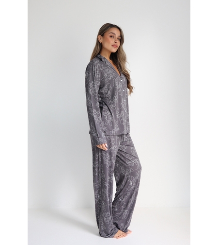 פיג'מה DELTA מעבר מכופתרת S-XL נשים דייזי אפור