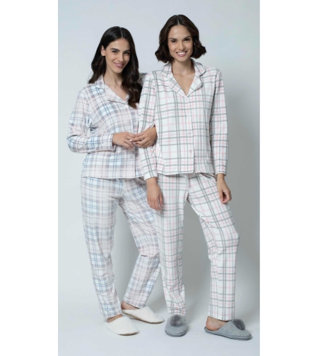 פיג'מה מכופתרת קטיפה S-XL נשים (ורוד עתיק/לבן)