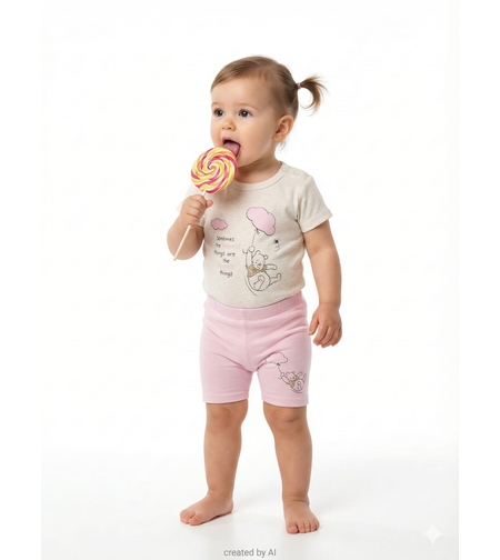 חליפה בגד גוף DELTA קיץ 3-24M תינוקות בנות פו הדב