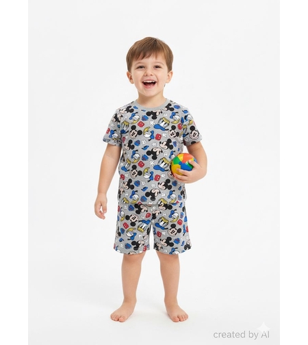 פיג'מה DELTA קיץ 2-10 בנים מיקי מאוס אפור