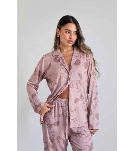 פיג'מה מעבר מכופתרת DELTA נשים S-XL מיני מאוס ורוד עתיק