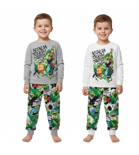 פיג'מה פוטר בנים 2-8 צבי הנינג'ה (אפור/לבן)