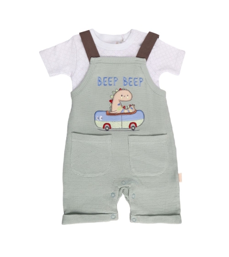 סט 2 חלקים אוברול וחולצה 0-12M תינוקות בנים (אפור/ירוק)