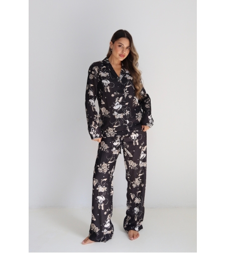 פיג'מה סאטן DELTA מיני מאוס שחור S-L נשים