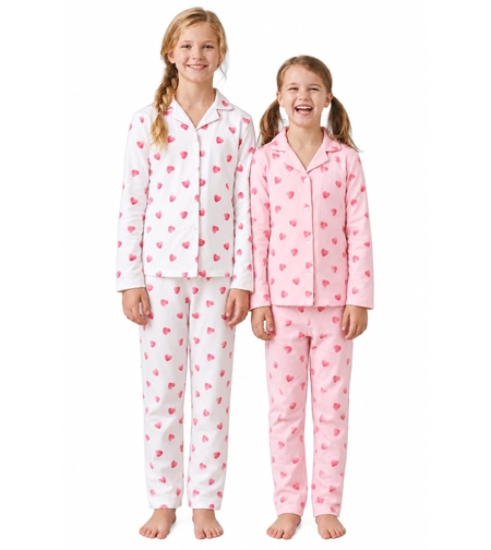 פיג'מה מעבר PINK מכופתרת 12-18 בנות (ורוד/לבן)
