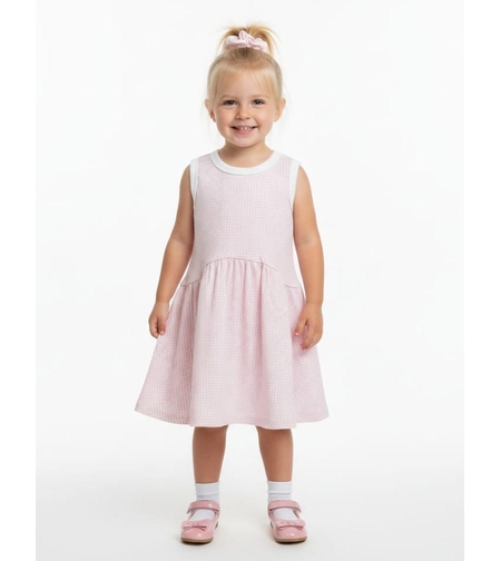 שמלה קיץ מדוגמת בד ריב 2-10 בנות (ורוד)