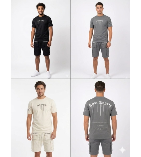 חליפה קיץ מדוגמת S-XXL גבר (אפור/שחור/שמנת)