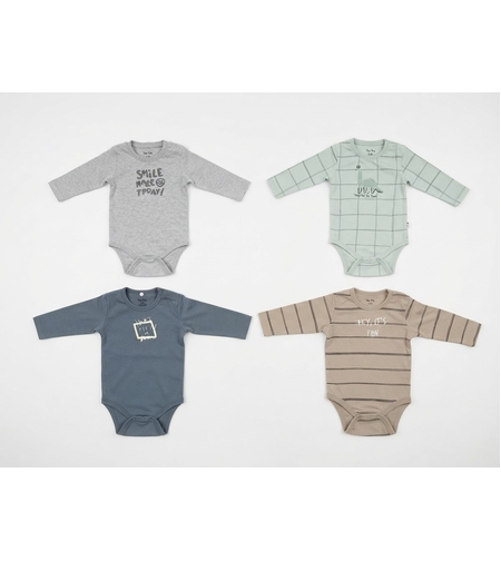 בגד גוף טאם טאם 0-24M תינוקות בנים (ירוק/כחול/אפור/אופוויט)