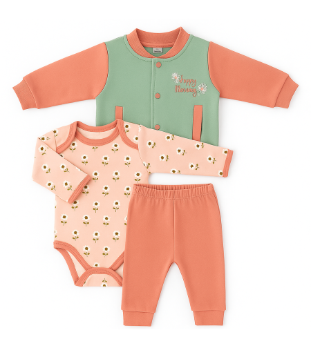 סט חליפה 3 חלקים 0-24M תינוקות בנות (ירוק)