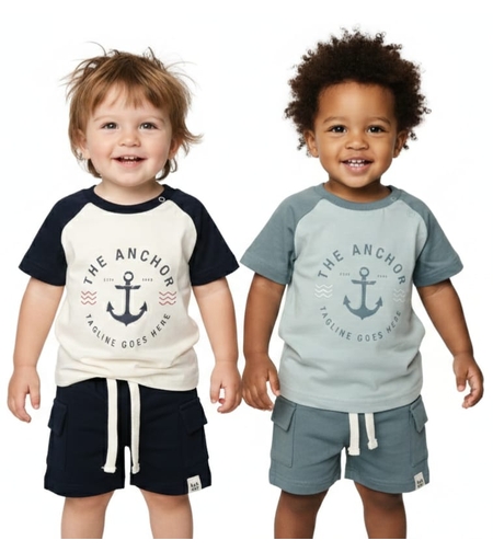 חליפה קיץ מדוגמת 6-24M תינוקות בנים (תכלת/לבן)