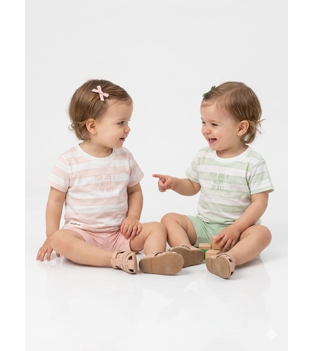חליפה קיץ מדוגמת 12-24M תינוקות בנות (ירוק/כתום)