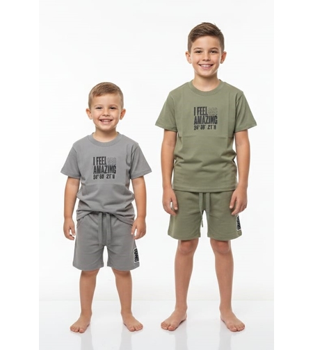 חליפה קיץ מדוגמת 2-10 בנים (ירוק/אפור)