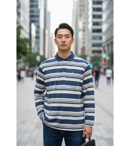 חולצה פולו שרוול ארוך פסים M-XXL גבר