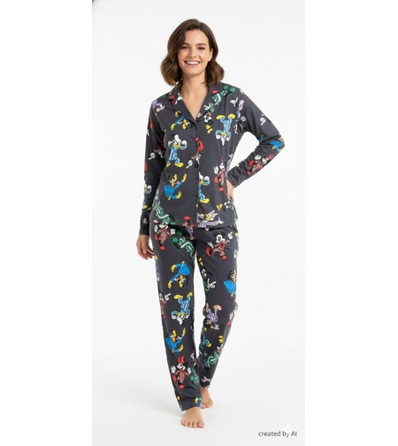 פיג'מה מכופתרת DELTA מיקי מאוס אפור S-XL נשים