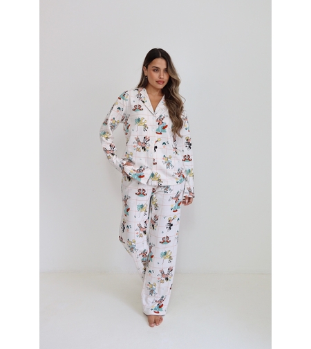פיג'מה מכופתרת DELTA מיקי מאוס לבן S-XL נשים