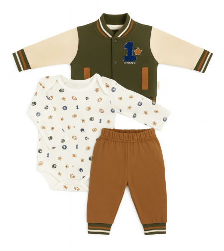 סט חליפה 3 חלקים 0-24M תינוקות בנים (ירוק זית)