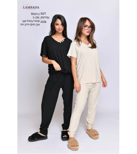 פיג'מה LAMBADA ריב רחב S-XXL נשים (שחור/ירוק/אופוויט/כחול)