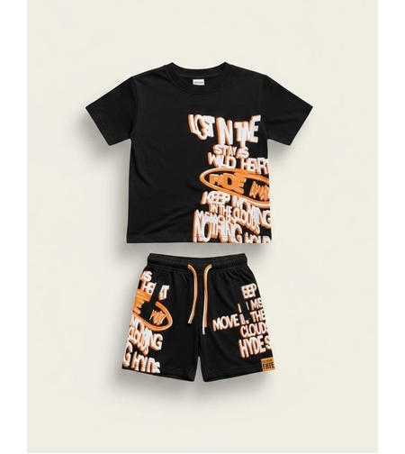 חליפה קיץ מדוגמת כותנה 2-10 בנים (ירוק/אופוויט/שחור)