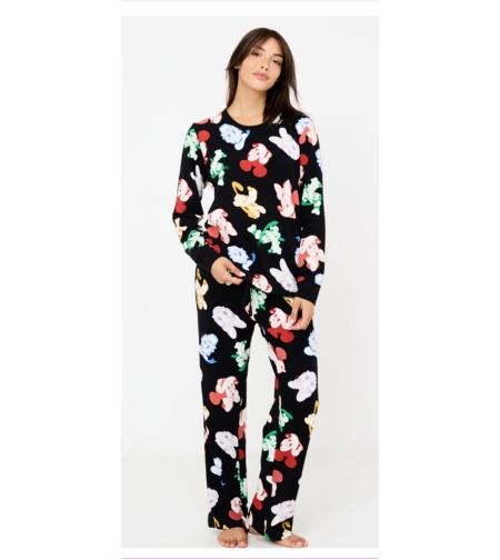 פיג'מה מעבר INTIMA נשים S-XL מיקי מאוס וחברים שחור